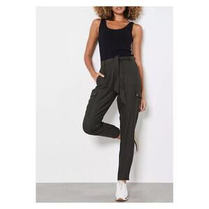 Mint Velvet Khaki Utility Jogger Trousers In Panama Women Size 14 Long